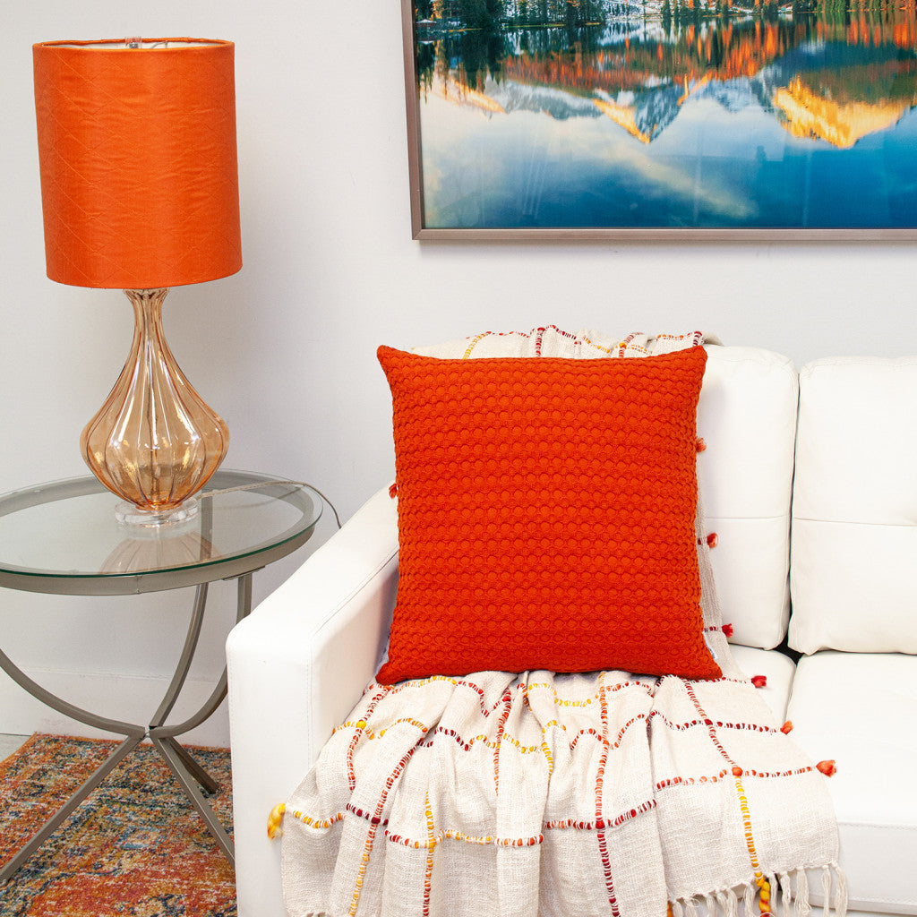 20" Orange Cotton Throw Pillow With Texture