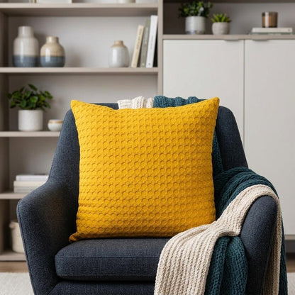 20" Yellow Cotton Throw Pillow With Texture