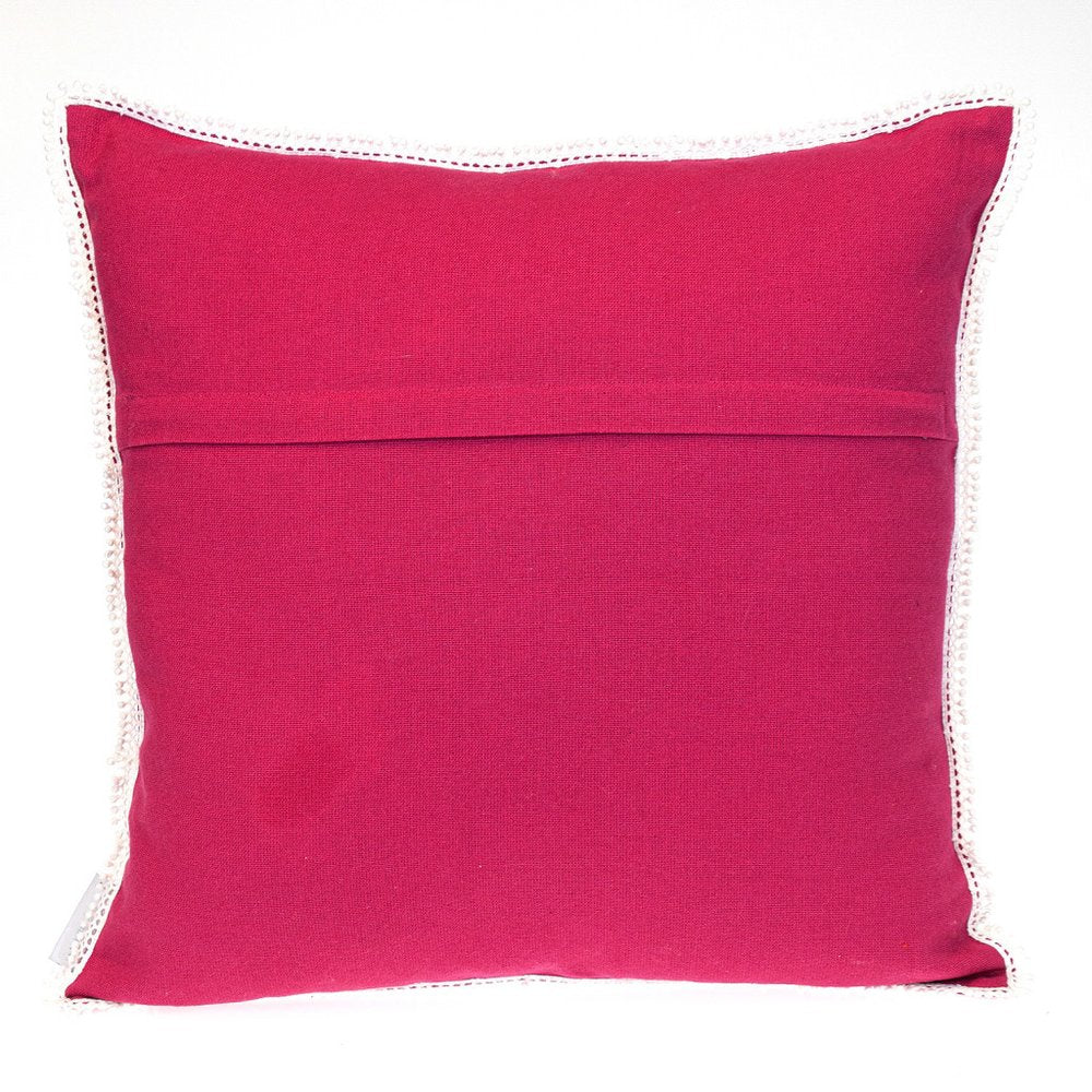 20" Hot Pink Cotton Throw Pillow With Fringe