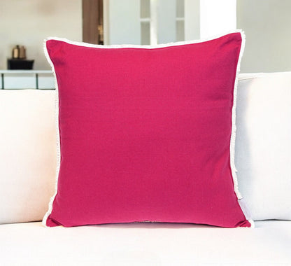 20" Hot Pink Cotton Throw Pillow With Fringe