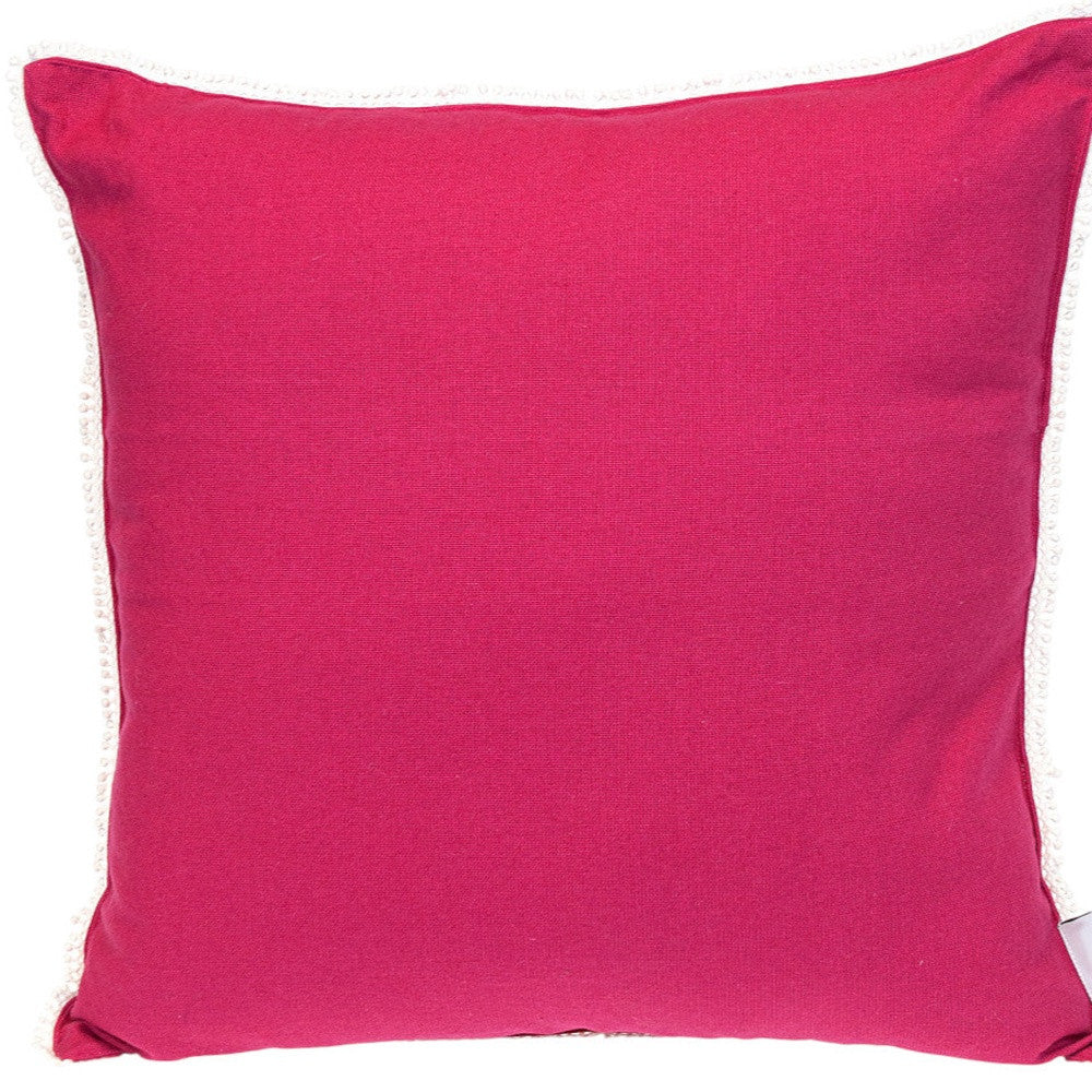 20" Hot Pink Cotton Throw Pillow With Fringe