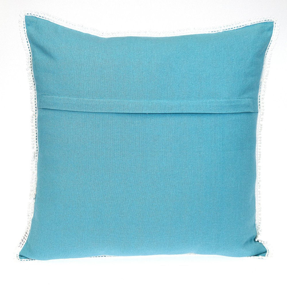 16" Aqua Cotton Throw Pillow with Scalloped Edges