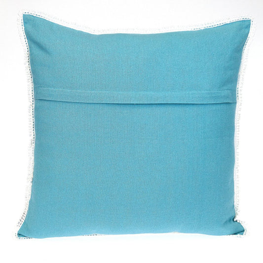 16" Aqua Cotton Throw Pillow with Scalloped Edges
