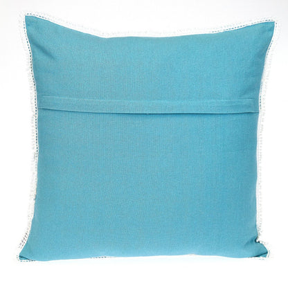 16" Aqua Cotton Throw Pillow with Scalloped Edges