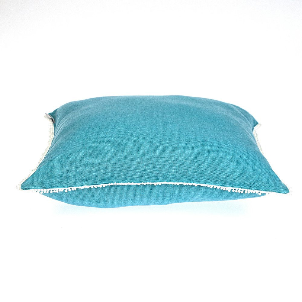 16" Aqua Cotton Throw Pillow with Scalloped Edges