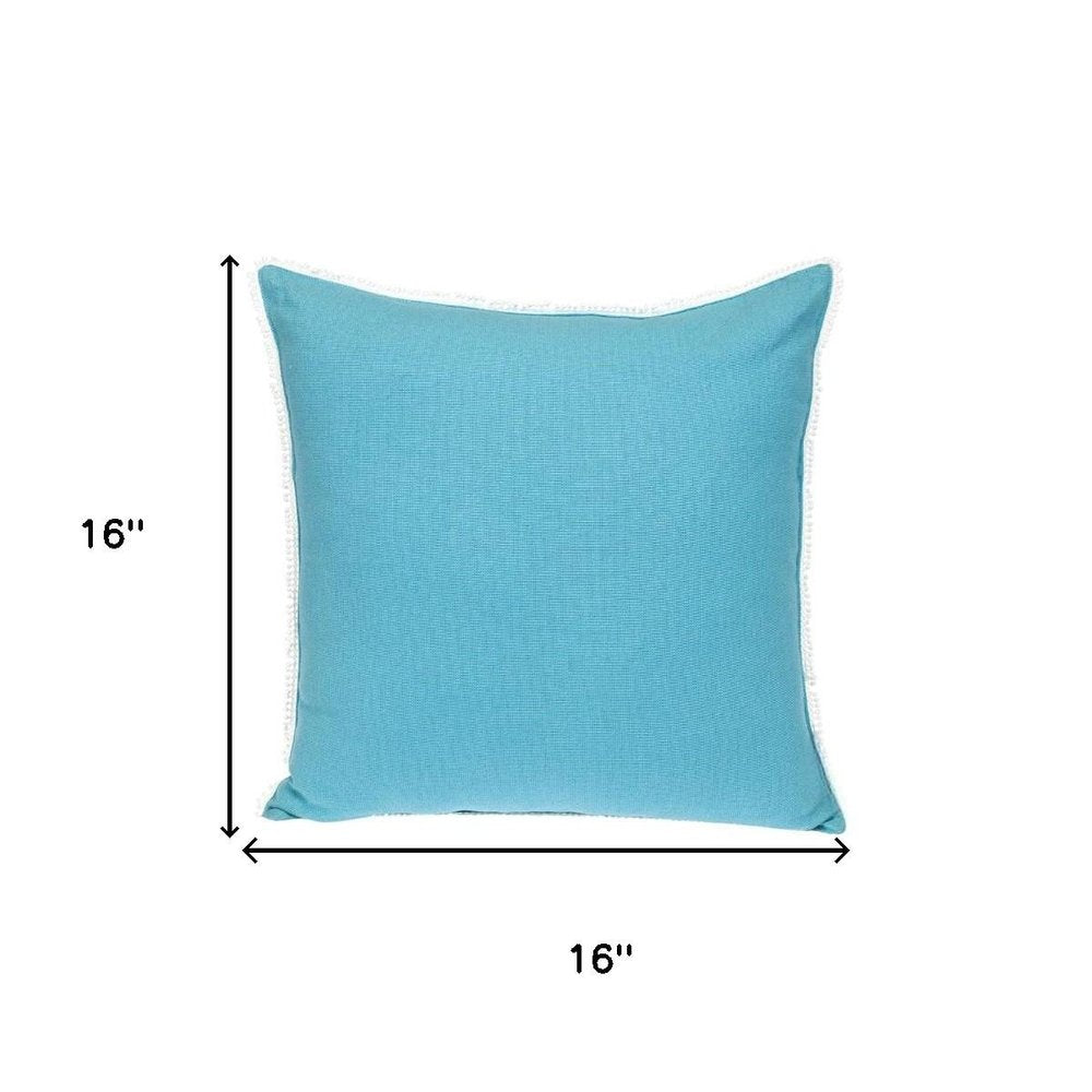 16" Aqua Cotton Throw Pillow with Scalloped Edges