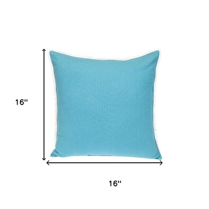 16" Aqua Cotton Throw Pillow with Scalloped Edges