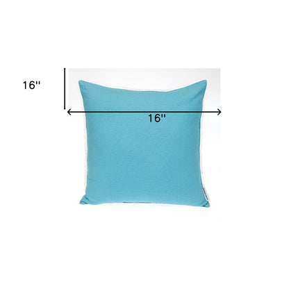 16" Blue Cotton Throw Pillow