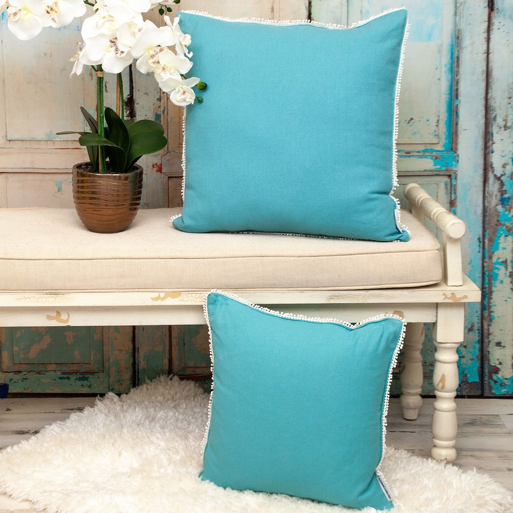 16" Aqua Cotton Throw Pillow with Scalloped Edges