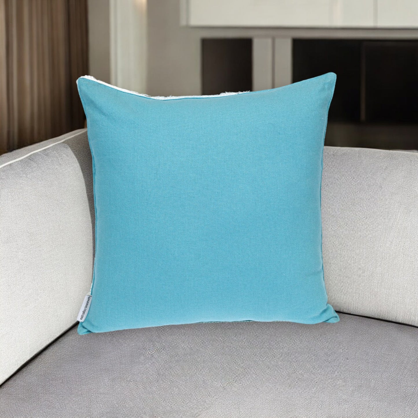 16" Blue Cotton Throw Pillow