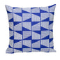 18" Blue and White Geometric Cotton Throw Pillow With Embroidery