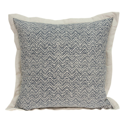 20" Beige and Blue Zigzag Cotton Throw Pillow