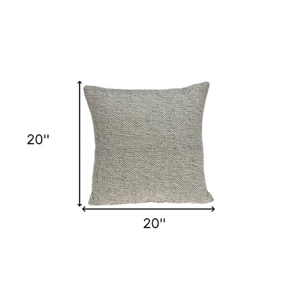 20" Beige and Gray Herringbone Cotton Throw Pillow