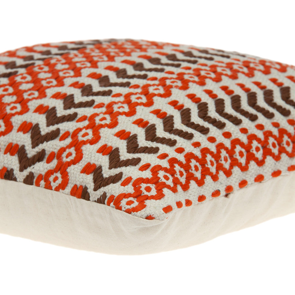 20" Beige and Orange Striped Cotton Blend Throw Pillow