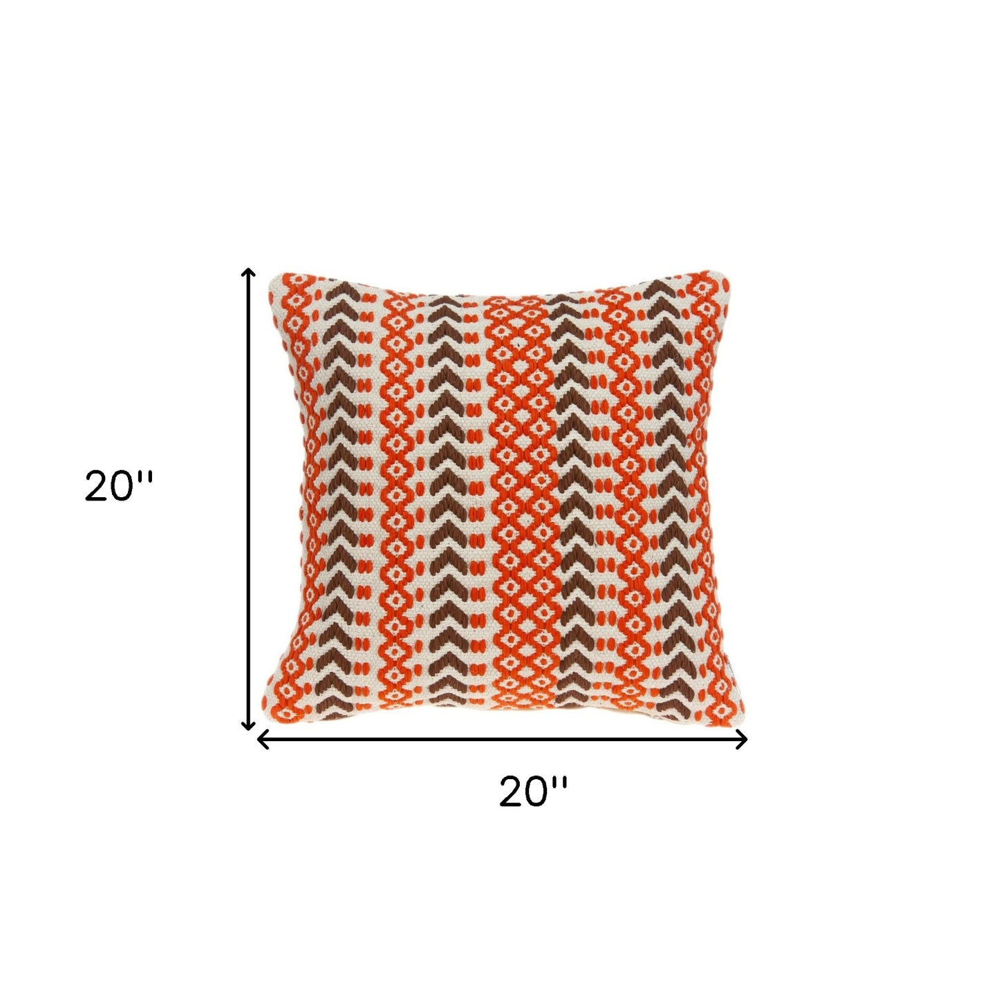 20" Beige and Orange Striped Cotton Blend Throw Pillow