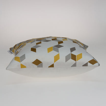 20" Gray and Gold Geometric Throw Pillow With Embroidery