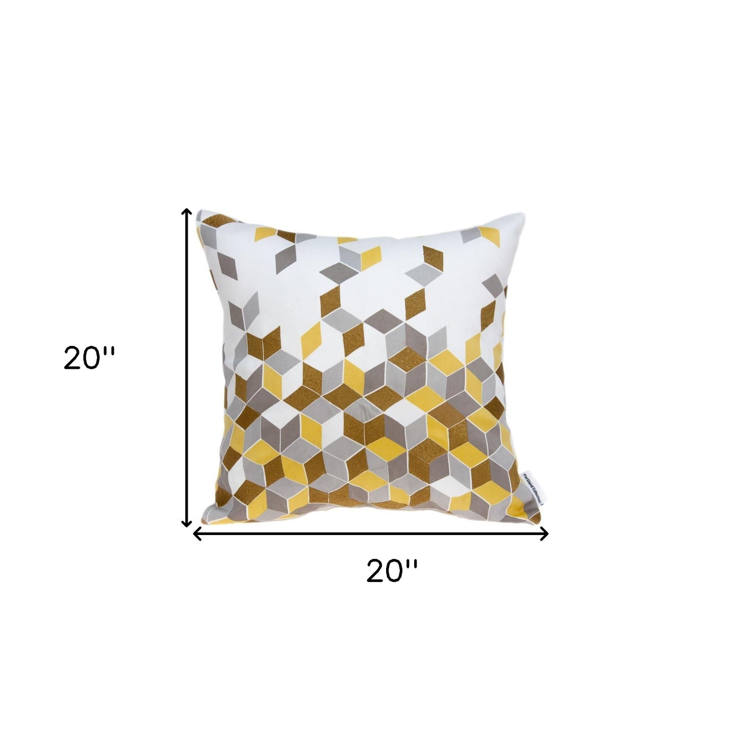 20" Gray and Gold Geometric Throw Pillow With Embroidery