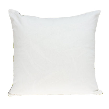 20" Green and White Ogee Cotton Throw Pillow With Embroidery