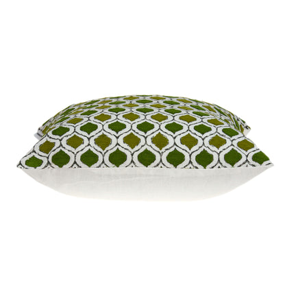 20" Green and White Ogee Cotton Throw Pillow With Embroidery