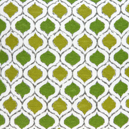 20" Green and White Ogee Cotton Throw Pillow With Embroidery