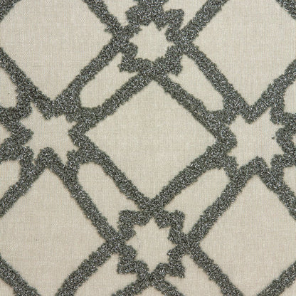 20" Beige and Gray Diamond Cotton Throw Pillow With Embroidery