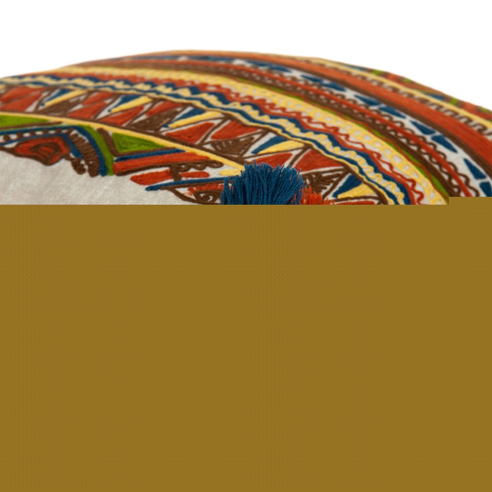 20" Beige and Orange Striped Cotton Blend Throw Pillow With Embroidery