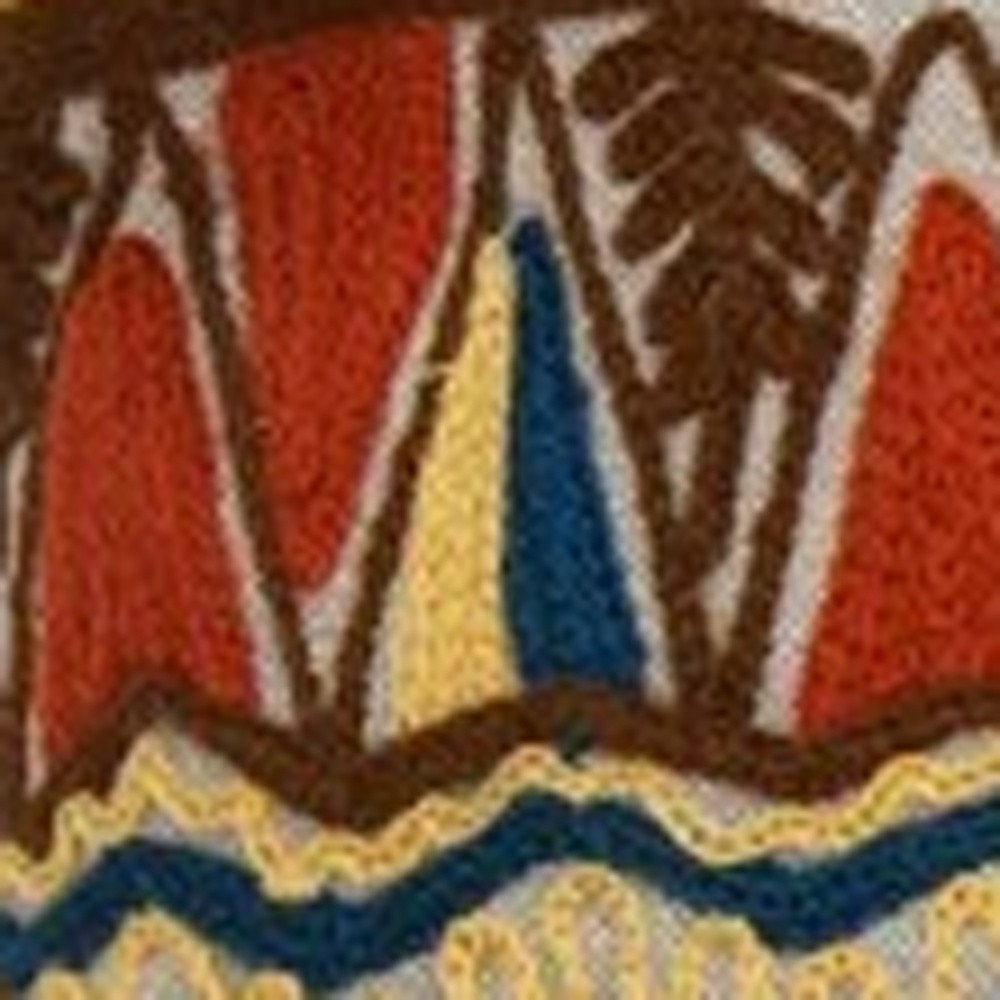 20" Beige and Orange Striped Cotton Blend Throw Pillow With Embroidery