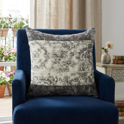 20" Beige And Gray Damask Cotton Throw Pillow