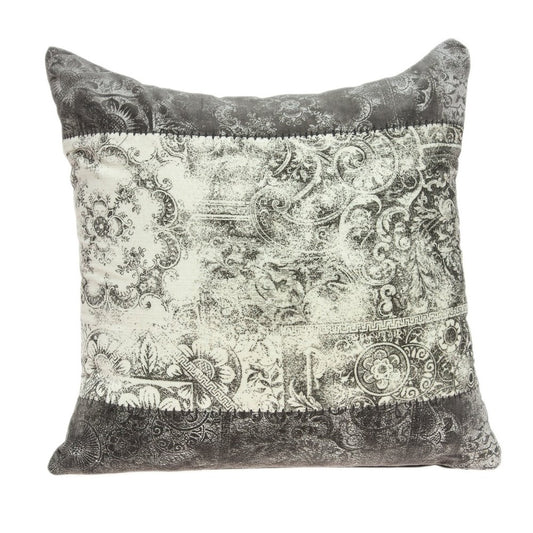 20" Beige And Gray Damask Cotton Throw Pillow