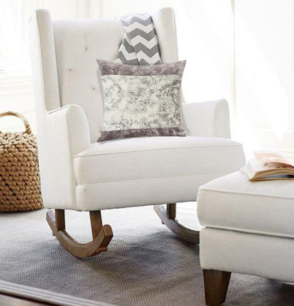 20" Beige And Gray Damask Cotton Throw Pillow