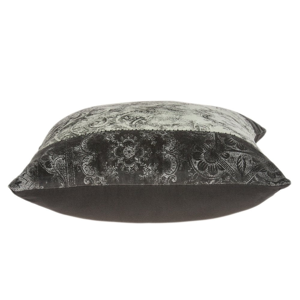 20" Beige And Gray Damask Cotton Throw Pillow