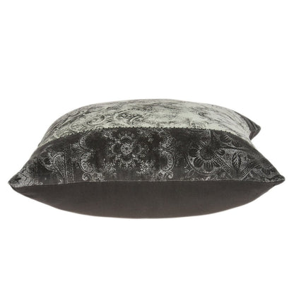 20" Beige And Gray Damask Cotton Throw Pillow