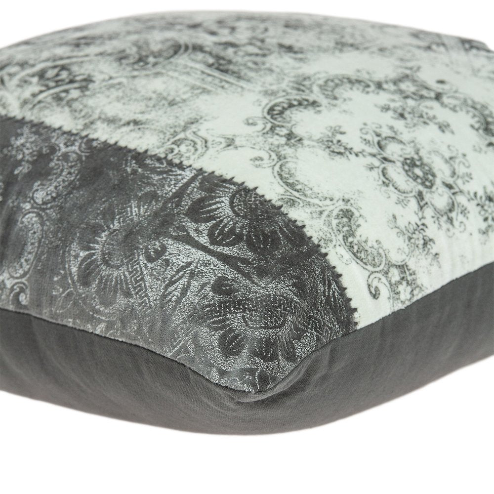 20" Beige And Gray Damask Cotton Throw Pillow