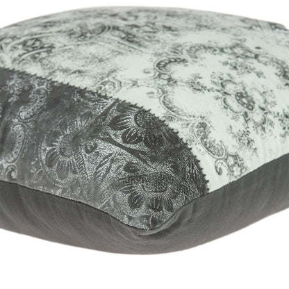 20" Beige And Gray Damask Cotton Throw Pillow