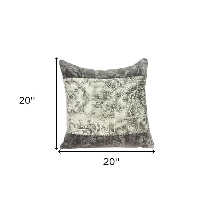 20" Beige And Gray Damask Cotton Throw Pillow