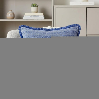 24" Blue and White Striped Cotton Throw Pillow With Fringe
