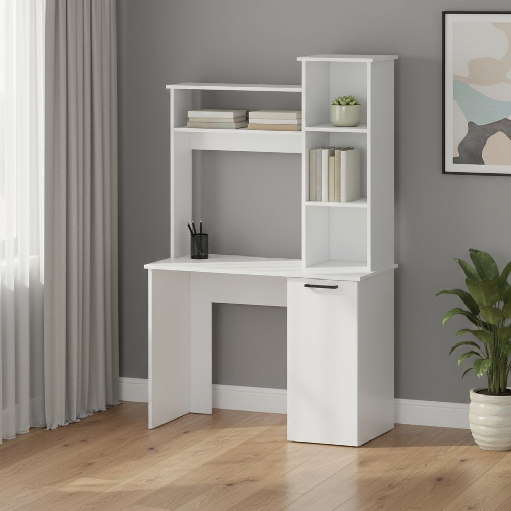 39" White Computer Desk With Hutch