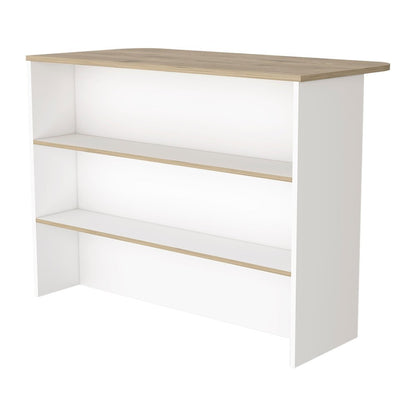 White and Natural 47" Kitchen Island With Storage