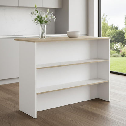 White and Natural 47" Kitchen Island With Storage