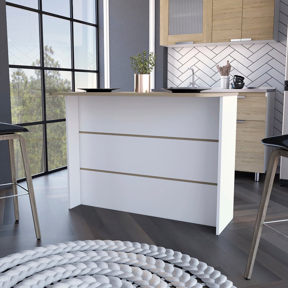 White and Natural 47" Kitchen Island With Storage