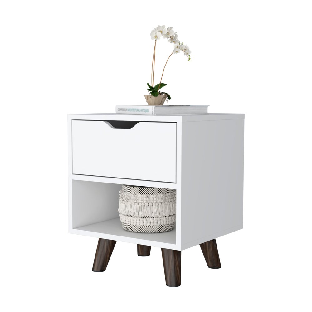 19" White Wood One Drawer Nightstand