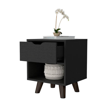 19" Black Wood One Drawer Nightstand