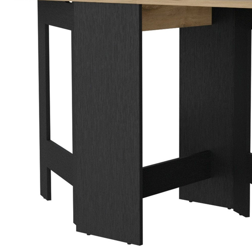 24" Wood Brown And Black Drop Leaf Trestle Base Dining Table