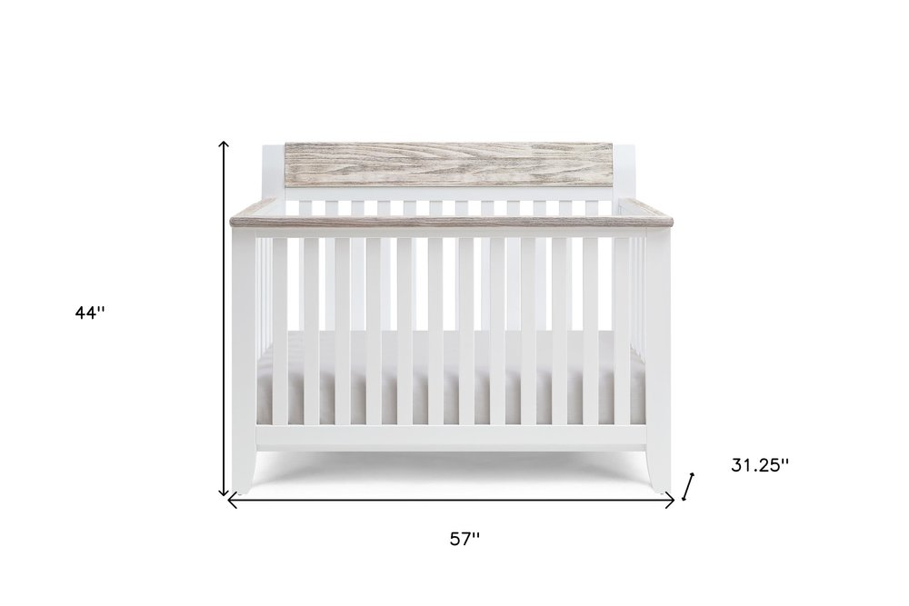 White Solid and Manufactured Wood Standard Four In One Convertible Crib