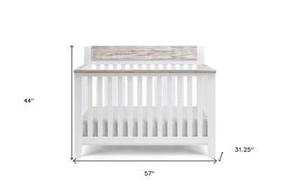 White Solid and Manufactured Wood Standard Four In One Convertible Crib