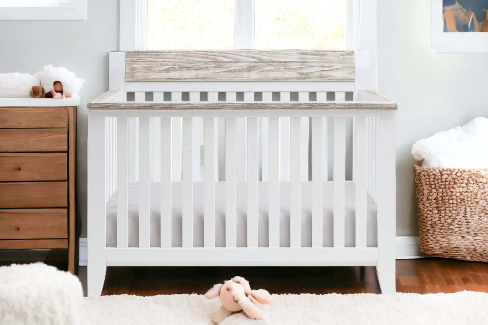 White Solid and Manufactured Wood Standard Four In One Convertible Crib
