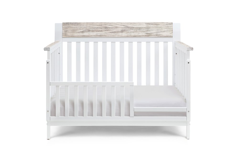 White Solid and Manufactured Wood Standard Four In One Convertible Crib