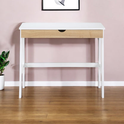 36" White and Natural Writing Desk