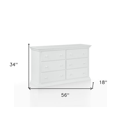 56" White Solid and Manufactured Wood Six Drawer Double Dresser