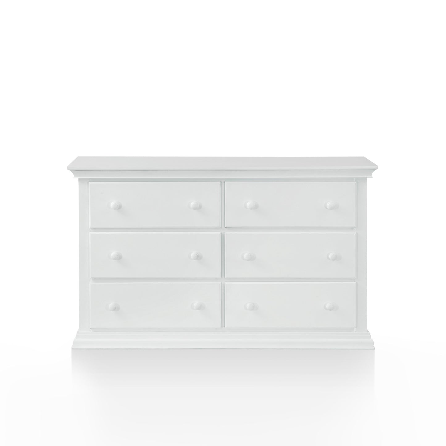 56" White Solid and Manufactured Wood Six Drawer Double Dresser